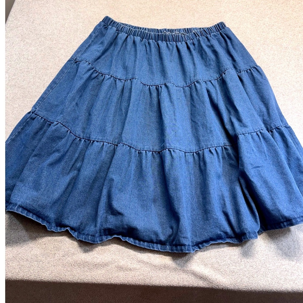 Easy Essentials 3X Tiered Denim Skirt Elastic Waist Cottagecore Casual Summer